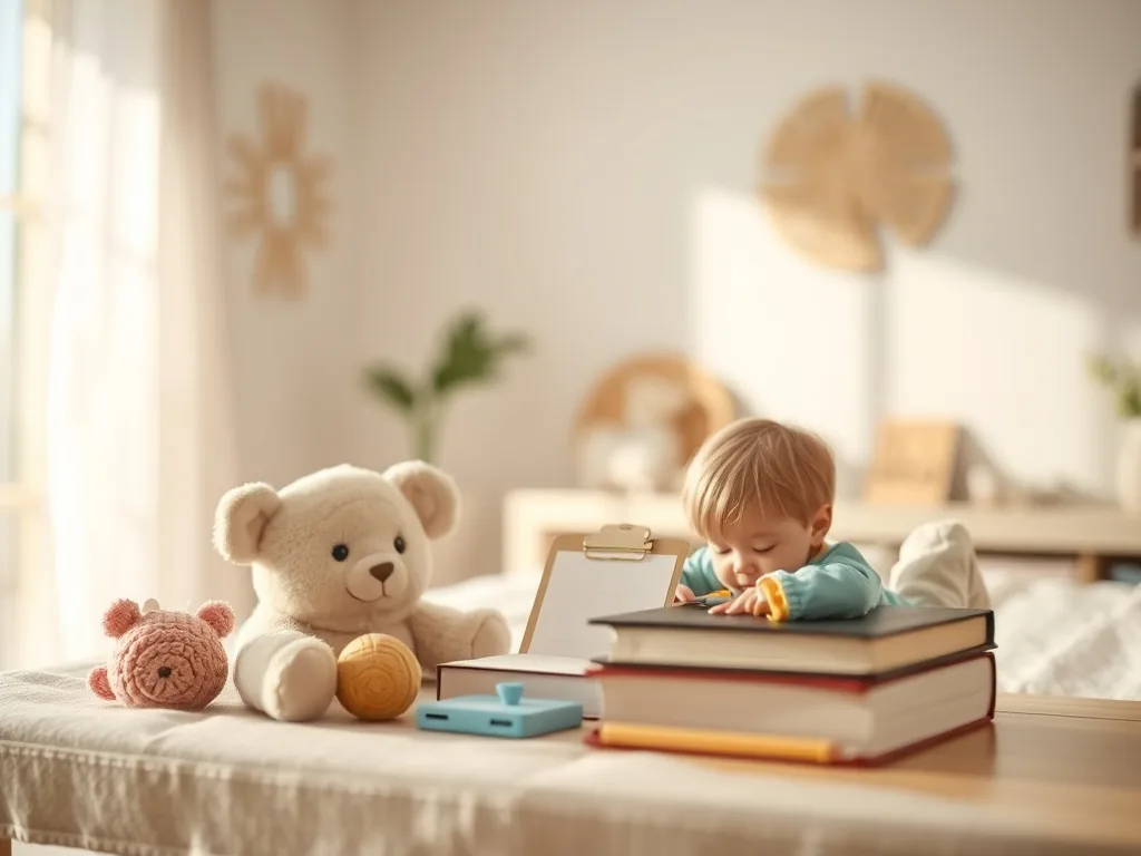Un clipboard en bois customisé avec une housse en tissu coloré, posé sur les genoux d’un enfant en siège auto, entouré de