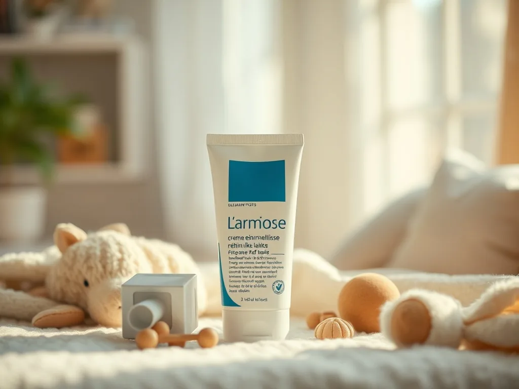 Un tube de Lait-Crème Rétinol-like Embryolisse posé sur une coiffeuse, à côté d’une fleur de trèfle et d’un miroir.